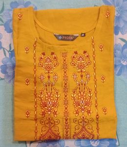 Embroidered Mustard Kurti