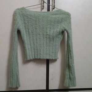 Green Fuzzy Crop Top