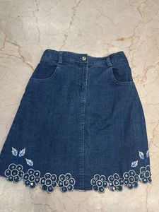 Denim Embroidered Skirt