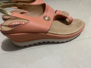 Orange Heels With Golden Button
