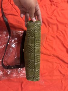 🆕 Olive Jute &amp; Leather Sling Bag