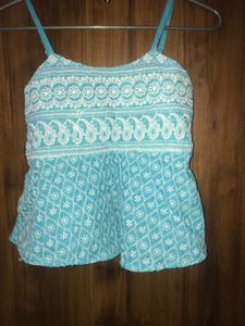 Blue Embroidered Tank Top