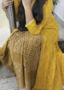 Yellow & Gold Embroidered Kurti Set