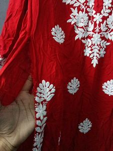Red Embroidered Kurti Top
