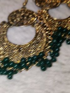 Green Beaded Jhumka Earrings