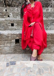 Hand Embroideried Red Punjabi Salwar Suit.