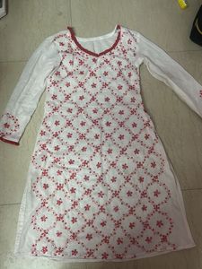 White Kurti with Red Embroidery