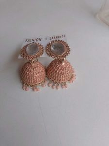 Peach Jhumka Earrings