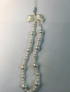 🤍 Elegant Pearl Beaded Phone Charm with Bow 🎀✨
