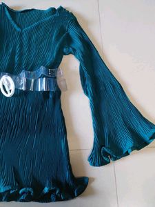 Teal Pleated Mini Dress
