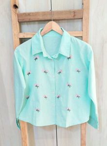 Light Green Embroidery Work Shirt Size-36-3838