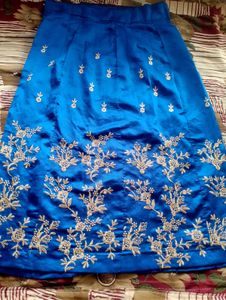 Girls Blue Embroidered Lehenga Choli