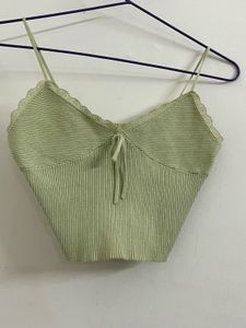 Chic Sage Green Ribbed Camisole - Size Small