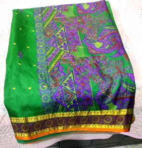✨ Green &amp; Purple Pure Silk Saree💚💜Light Weight