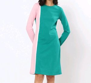 Women&#39;s Green Colour Block Slim Fit Dress