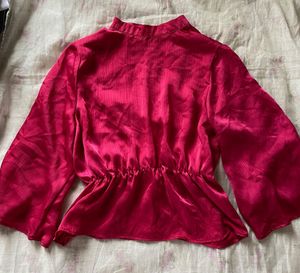 Zara Peplum Pink Satin Top