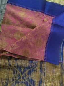 Pink Saree With Blue Zari Pallu