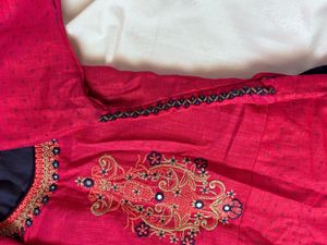 Ombre Pink Red  And Navy Blue Color Gown