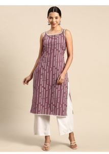 Mauve &amp; White Sleeveless Kurta