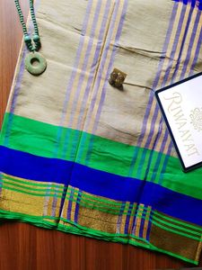 Green And Blue Cotton Saree