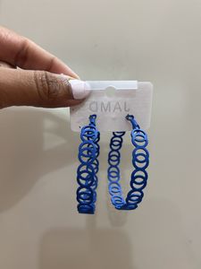 Blue Geometric Hooping Design Hoop Earrings