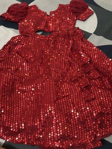 Sparkling Red Sequin Lehenga Set For Kids