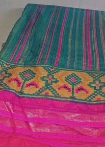 green and pink saree