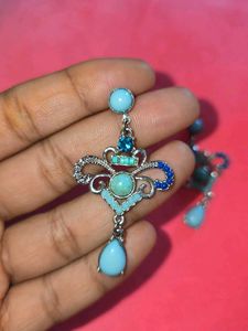 Aqua &amp; Dark Blue Combination Earrings