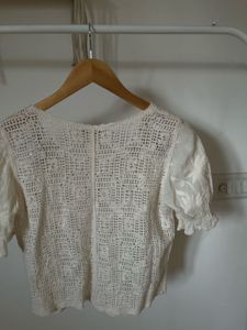Crochet Yellow Floral Embroidered Cotton Top