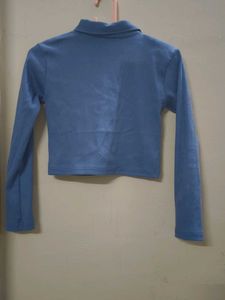Blue Collared Crop Top