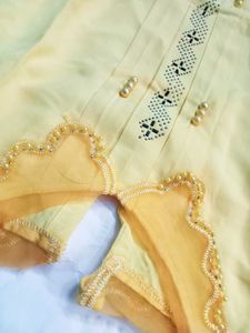 Yellow Kurti with Pearl Details