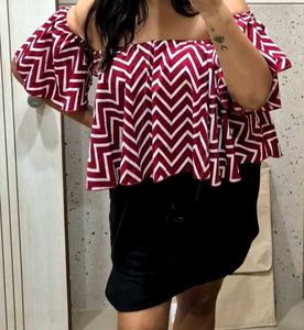 Red And White Bardot Top