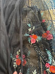 Black Dupatta With Multicolor Embroidery On Border
