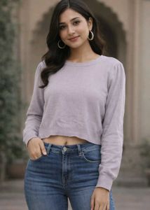 Cropped Lavender Long Sleeve Top