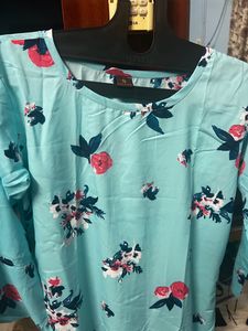 Cyan blue Georgette Floral Kurti
