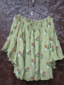 Green Off Shoulder Floral Print Top