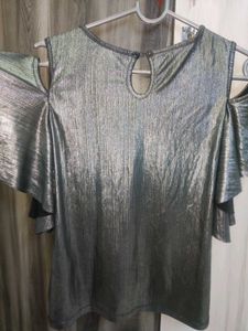 Metallic Cold Shoulder Top Party wear