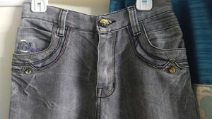 Black Crushed Denim Trousers