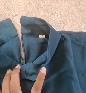 Georgette A Line Flared Blue Gown