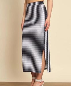 Striped Slit Midi Skirt