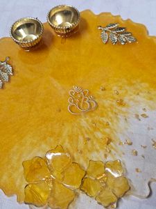 Golden Resin Pooja Thali Customisation Available