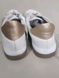 New White And Gold Women Sneakers With Tag