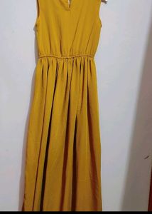 Musturd Cut Sleeves Long Dress For 34 Bust