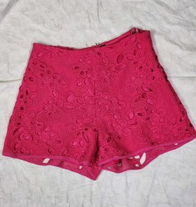Embroidered Zip Up Shorts