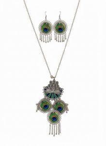 Peacock Feather Necklace & Earring Set