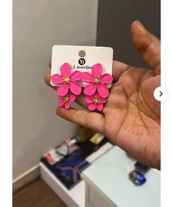 Pink Flower Statement Earrings