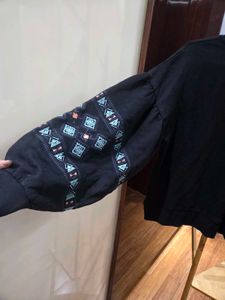 Embroidered Sleeve Sweatshirt