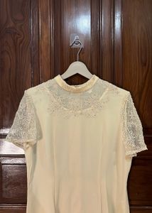 Beige Sequin Embroidered Top