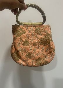 Embroidered Peach Handbag