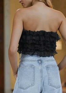Black Ruffled Bandeau Top